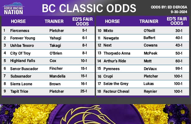 Breeders' Cup Classic fair odds: Fierceness is most likely winner