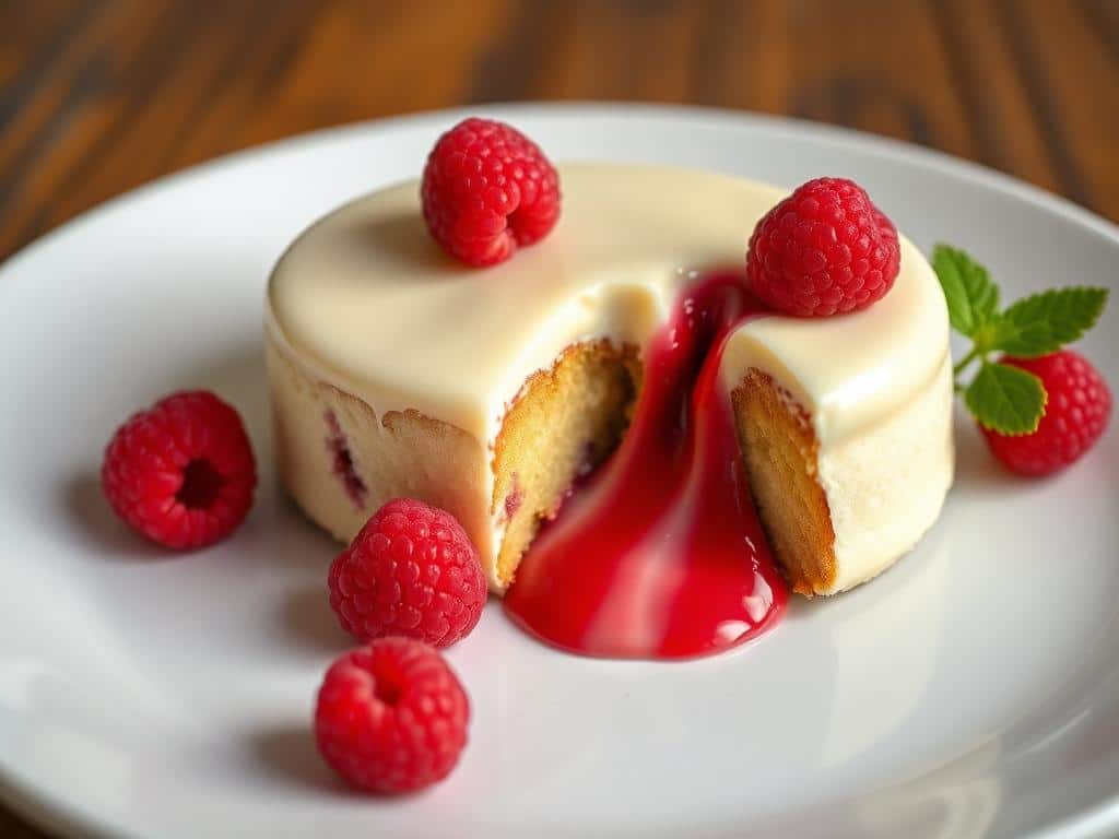 White Chocolate Lava Cake with Raspberries - Indulge in Decadence Now!