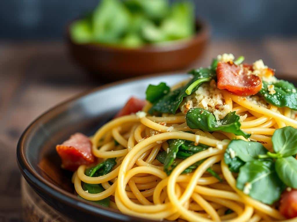 Low-GI Swiss Bacon & Spinach Spaghetti Recipe - Try Now!