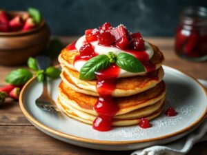 Basil Chantilly Pancakes with Rhubarb Compote - A Must-Try Recipe!