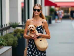 Iris Mittenaere Rocks Summer's Must-Have Zara Dress with Her Dog in a Straw Bag!