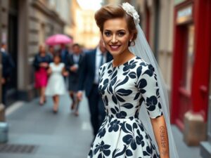 Belgium's Mathilde Dazzles in Bold '50s Print for Modern Bride Look!