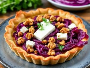 Rustic Red Cabbage, Goat Cheese, and Walnut Tart – A Must-Try Recipe!