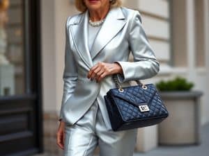At 70, Cyrielle Clair Rocks Bold Silver Ensemble with Lady Dior Bag