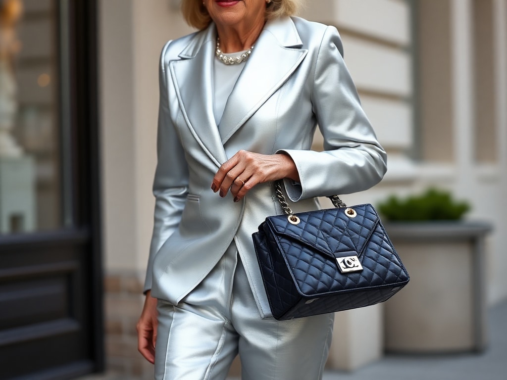 At 70, Cyrielle Clair Rocks Bold Silver Ensemble with Lady Dior Bag