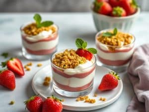 Indulge in Strawberry Mascarpone Verrines with Pistachio Crumble!
