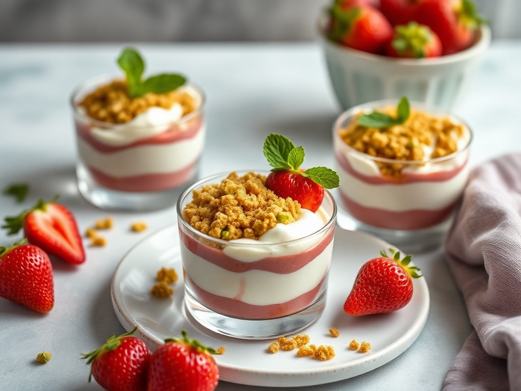 Indulge in Strawberry Mascarpone Verrines with Pistachio Crumble!