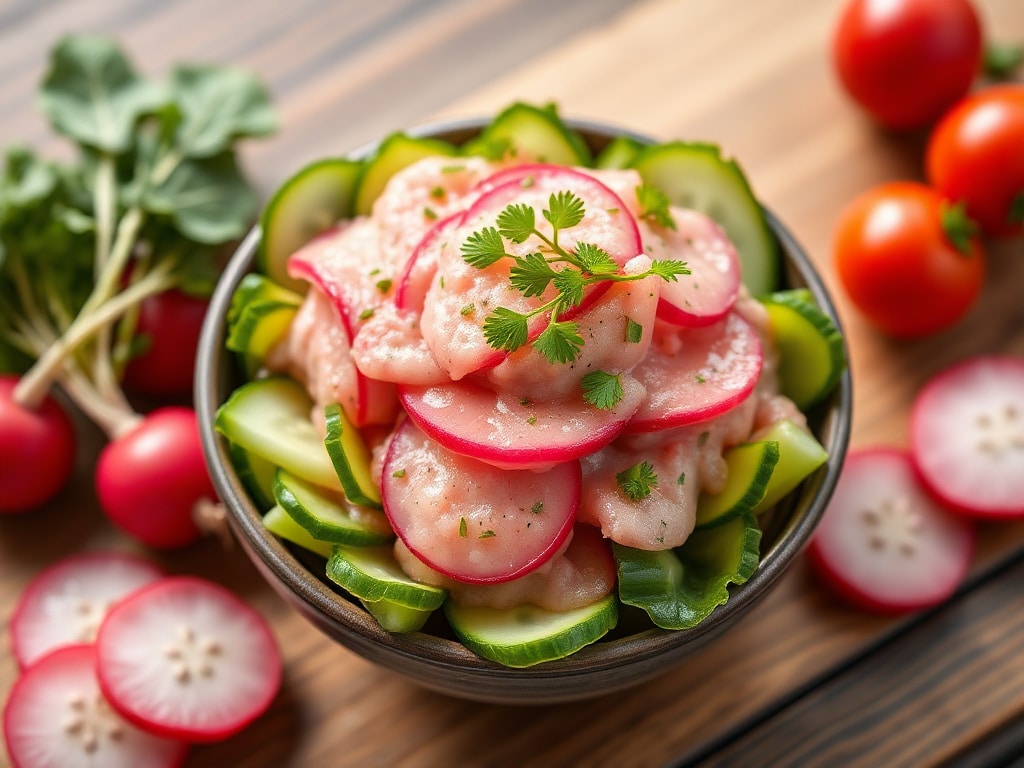 Delicious Pink Radish and Cucumber Spread - Perfect for Snacking!