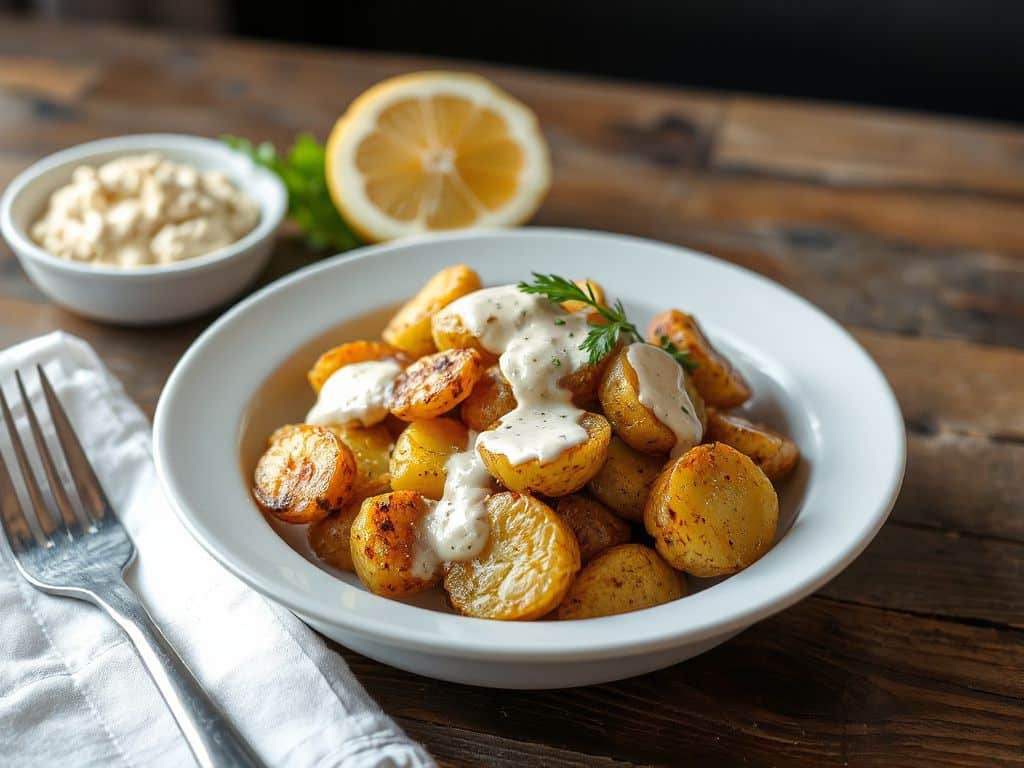 Crispy Sauteed Potatoes with Creamy Mushroom Sauce